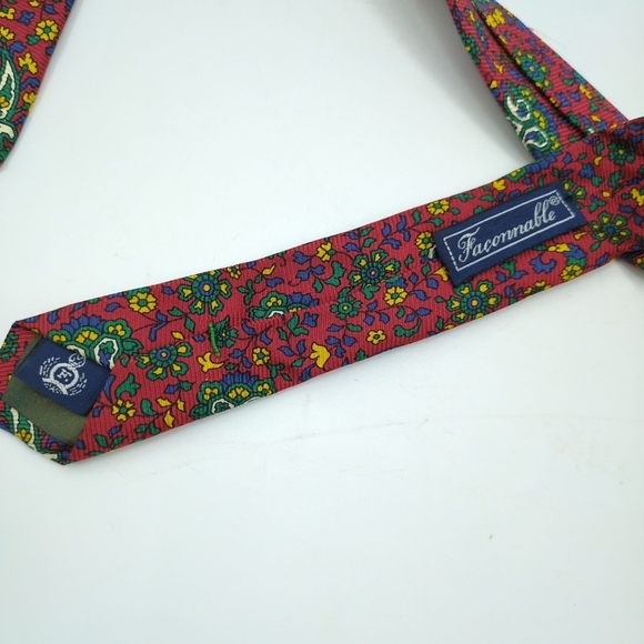 Faconnable Silk Tie Made‎ in France Primary Colors Paisley Floral Red Green - Picture 4 of 5